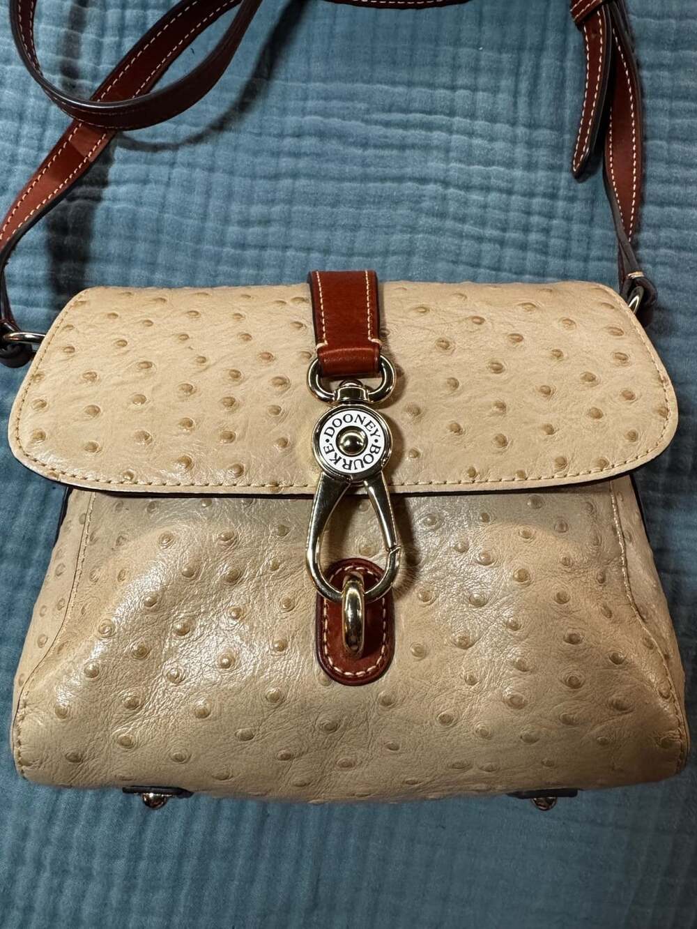 Dooney & Bourke Ostrich Ashley Leather Shoulder Bag Cream w COA